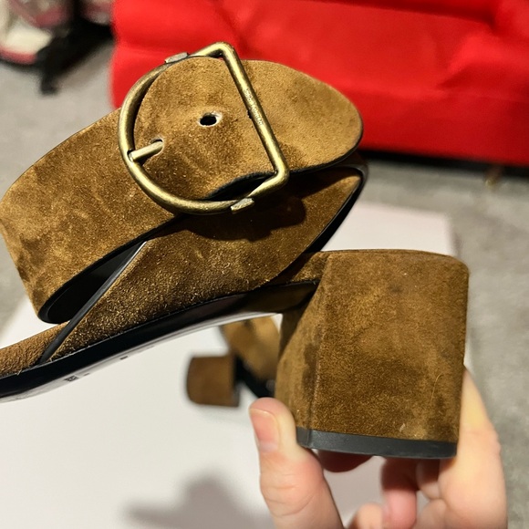 Saint Laurent oak brown suede sandal, cross over ankle strap w/buckle size 38.5 - Picture 5 of 5